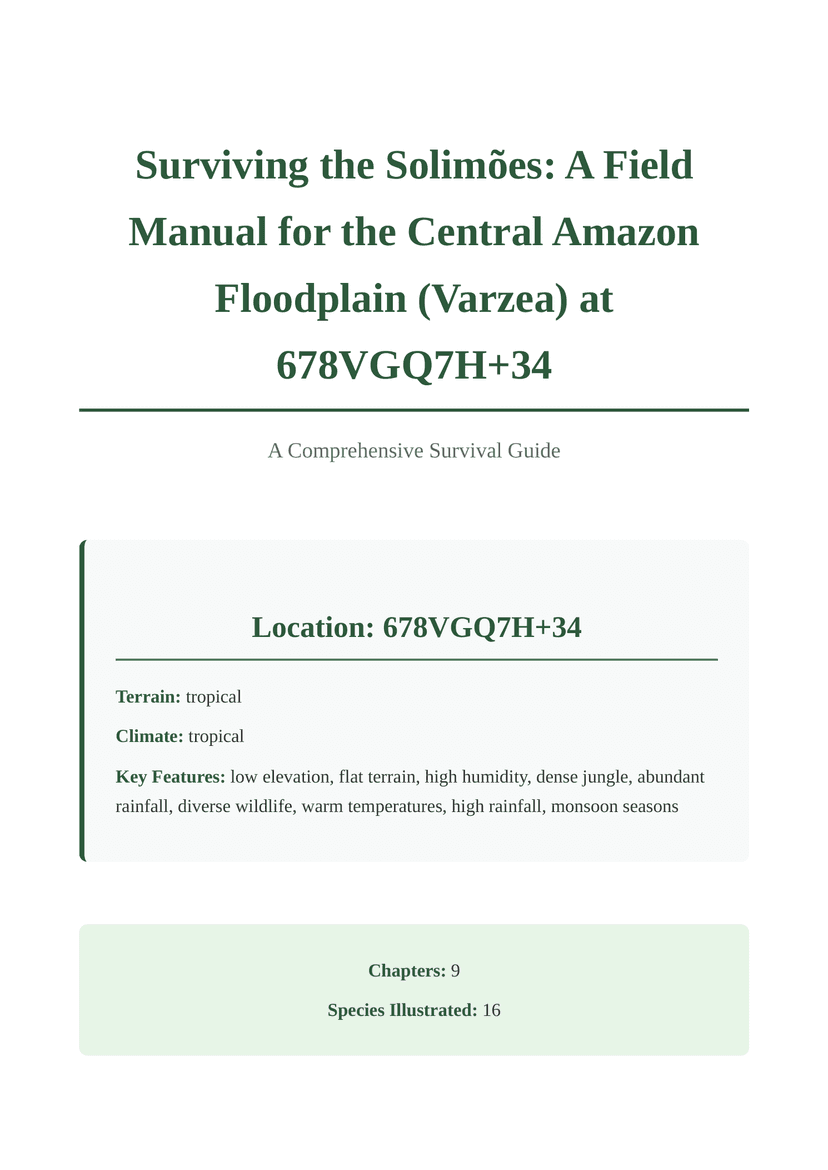 Custom survival guide cover page showing location-specific title and coordinates